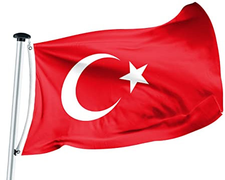 FLAGLY Premium Flagge Türkei 100 x 150 cm - 115g/m² Stoffgewicht - gedruckt, robustes und witterungsbeständiges Fahnenpolyester mit Ösen (100 x 150 cm, Türkei)