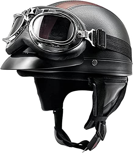 Motorrad-Jet-Helm, Vintage, ECE/DOT-zugelassen, Offener Motorradhelm Mit Schutzbrille For Roller, Chopper, Motorradhelm, Herren Und Damen, Retro-Pilotenhelme, Sommer-Halbhelm (Color : 1, Size : 54-6