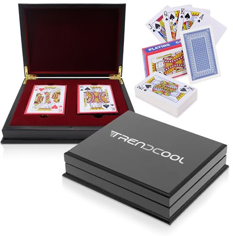 Trendcool Poker-Karten, Poker-Deck, Brettspiel mit Holzbox, wasserdichtes Poker-Kartenspiel (DOB + Box)