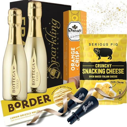 Bottega Gold Prosecco Gift Set - Mini Prosecco Chocolate Hamper Gift Set, Prosecco Gift Set for Women, Birthday Gifts for Women - 2 x Mini Prosecco 20cl Bottles