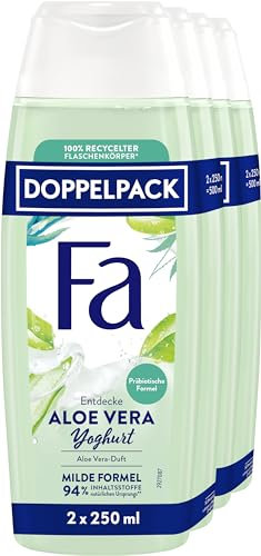 FA Duschgel Aloe Vera Yoghurt, 2er Pack (2x 2x250ml), pflengende Duschcreme mit milder Formel und angenehmen Duft nach Aloe Vera, Vegan, 94% Inhaltstoffe natürlichen Ursprungs