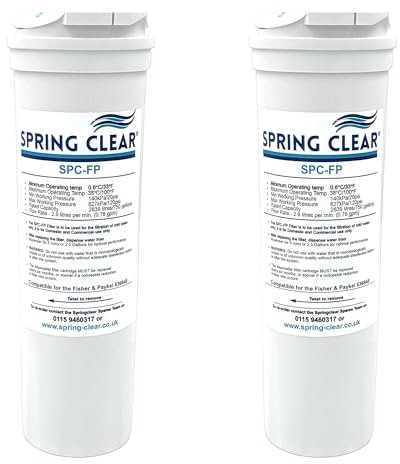 Spring Clear SPC-FP Fridge Water Filter Cartridge Compatible with Fisher & Paykel 836848, Whirlpool, Smeg, Beko, Brita and More | Reduces Chlorine Odour and Taste (2 Pack)
