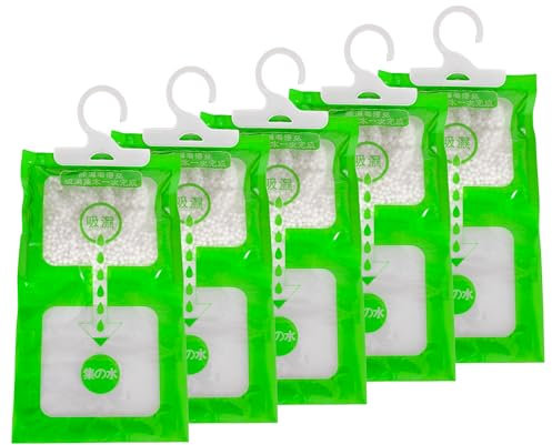 Yukaiwn Set di 5 sacchetti deumidificatori da appendere per guardaroba, 500 g, con cristalli anti-umidità, per armadi, casa, cucina, garage, camera da letto, auto, blocca condensa umida