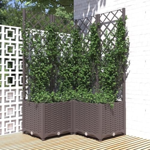 Gecheer Fioriera Angolare con Graticcoo,Fioriera,da Giardino,Grigliato,con Traliccio,Graticcio,in Polipropilene,Marrone,80x80x136 cm,Fioriera Grigliato con Traliccio,Fioriera da Giardino Terrazzo