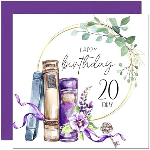 Geburtstagskarte zum 20. Geburtstag für Frauen, florales Aquarellbuch, schöne Geburtstagskarte für 20 Jahre altes Mädchen, Tochter, Freundin, Enkelin, Schwester, Zwanzigstundzwanzigste Nichte, Cousin