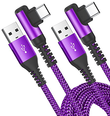 AviBrex Cable USB C 3.1A Carga Rapida,[2pack 2m] Cable de Carga USB C Ángulo Tipo C Cable de Nylon para i Phone15/ i Phone16 Pro Max Plus, Sam sung Galaxy S24 S23 S22, S21, S20 S10 S9, S8