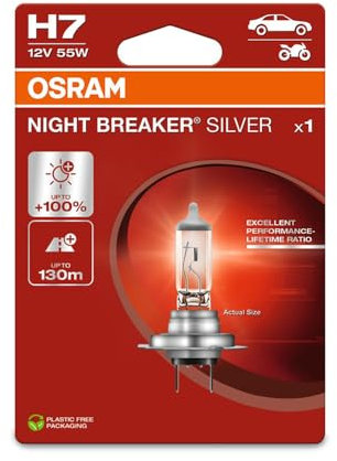 OSRAM NIGHT BREAKER SILVER H7, +100% mehr Helligkeit, Halogen-Scheinwerferlampe, 64210NBS-1BL, 12V Pkw, Einzelblister (1 Lampe)