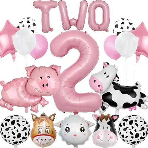 Bauernhof Geburtstag Deko Luftballon Tiere Tier Ballons Mädchen Folienballon Kindergeburtstag Bauernhof-Kuh-Druck, Schaf, Schwein, Esel Party Dekoration Zubehör (2 jahre)