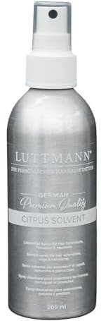 LUTTMANN® Citrus Solvent Remover 200 ml – Limpiador, disolvente, spray disolvente para extensiones de cabello, pelucas y postizos, fabricado en Alemania y dermatlógicamente probado