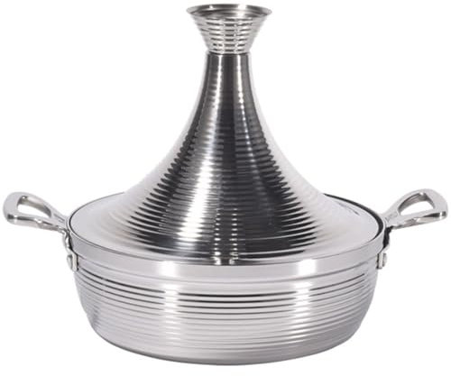 Moroccan Tagine Cooking Pot,Stainless Steel Non Stick Moroccan Casserole with 2 Handles,Large Moroccan Cooker Handmade Tagine Pot with Cone-Shaped Lid(Black,22cm)