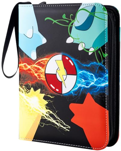 Jravkfi Card Binder 4 Pocket with 50 Removable Sleeves-Can Hold 400 Cards,3-Ring Zipper Sports Book is Gifts for Boys and Girls（Black）