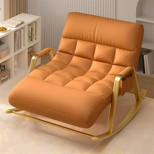 Moderner Doppel-Wippstuhl mit Seitentasche, 250 kg Kapazität, gepolsterter Schaukelstuhl für Schlafzimmer und Wohnzimmer, stilvoller orange-goldener Rahmen
