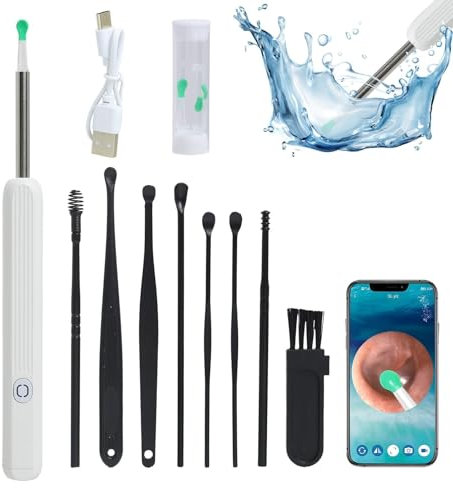 Otoscope Oreille 3,5mm 1920P HD avec 6 Lumières LED 7 Pièces Kit Nettoyage Oreille, Endoscope WIFI Camera Oreille IP67 étanche, Nettoyant Oreille, Adapté aux IPhone, IPad et Android (Blanc)