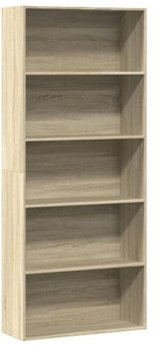 vidaXL Bücherregal, Bücherschrank mit 5 Fächern, Standregal für Wohnzimmer Büro, Büroregal Wandregal Raumteiler, Sonoma-Eiche Holzwerkstoff
