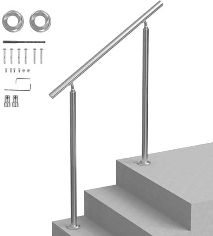VEVOR Pasamanos de Escalera 100 cm Barandilla de Escalera para Escalones Exteriores de Acero Inoxidable con Kit de Instalación Barra de Agarre de Doble Columna para Personas Mayores, Porche, Patio