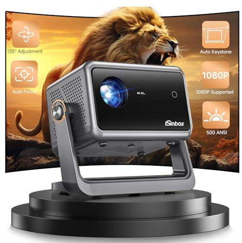 Mini Beamer【Autofokus & Trapezkorrektur】 Tragbarer Beamer 1080P FHD unterstützt, iSinbox WiFi6 Bluetooth 135°drehbarer Beamer für Schlafzimmer, Outdoor Heimkino Beamer für TV Stick/PS5/Android/iPhone