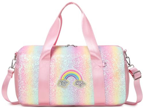 Tanztasche Mädchen Sporttasche Kinder Tasche für Mädchen Glitzer Schwimmtasche Balletttasche Kinder Gym Tasche mit Nassfach