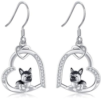 Deutscher Schäferhund Ohrringe S925 Sterling Silber Dangle Drop Hund Ohrringe Deutscher Schäferhund Schmuck Geschenke für Frauen Deutscher Schäferhund Liebhaber