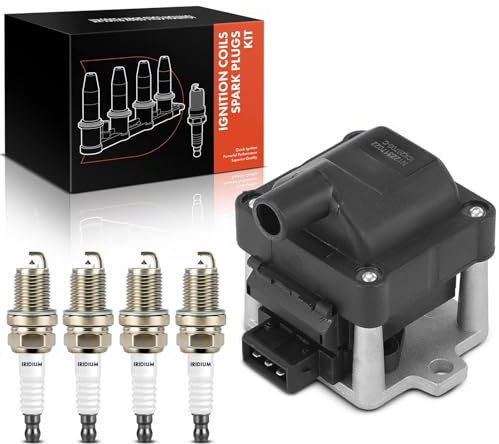 Frankberg 1x Zündspule + 4x Zündkerze Benzin Kompatibel mit A6 4A C4 Golf III 1H1 Golf III Variant 1H5 Passa.t 35I 3A2 Polo 6N1 80 86C Polo Coupe 80 86C Replace# 6N0905104