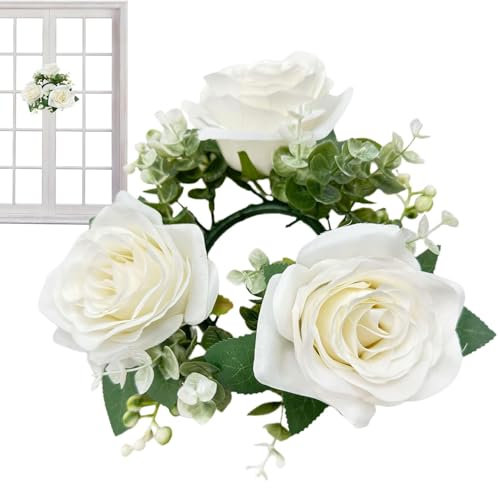 Kerzenringe - Blumenkranz | Kerzenkranzring für Abendessen Kerzen | Bauernhauskranz für Hochzeit | Kerzenring | Künstliches Blumendekor für Kerzen, Mittelstücke und Heimakzente