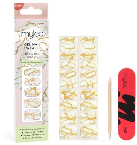 Mylee Gel Nail Wraps [Marbellous] – 10 Pre-Cured Gel Stickers for Instant Mani – No Lamp Needed, Chip-Resistant, Glossy Finish, Lasts Up to 14 Days – Easy to Apply, Vegan & Cruelty-Free