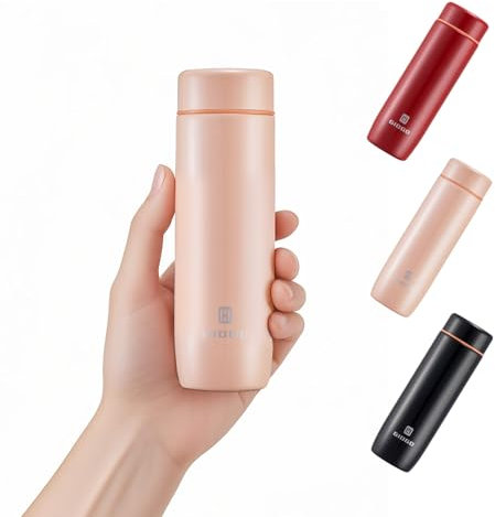 Small Water Bottle Steel 285ml/9.6oz Flask for Hot Drink, Metal Water Bottle Insulated Stainless Steel Water Bottles Flask(Pink)