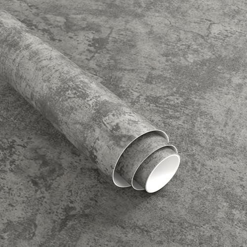 Magielif Graue Betontapete zum Abziehen und Aufkleben, Grau, 30 x 200 CM | Gerissene Betonoptik, Wasserfest, Vinyl, Mattgrau, Für Arbeitsplatten und Kühlschränke