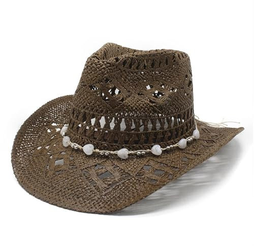 Gorras Americanas Sombrero de Vaquero Western Verano para Mujeres y Hombres, Sombrero de Paja Modelable, Sombrero de Sol Hueco Compatible con Moto Color, marrón, Talla única