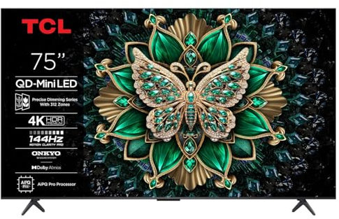 TV QD Mini LED Tcl 75C69K 191 cm 4K UHD 2025 Aluminium brossé