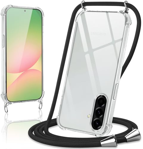 Coiwxmoi Handyband Handyhülle für Samsung Galaxy A56 Hülle mit Band 6,7,Transparent Case mit Kette Abnehmbar zum Umhängen Kordel Schutzhülle,Weich Silikon TPU Stoßfest Cover für Galaxy A56,Schwarz