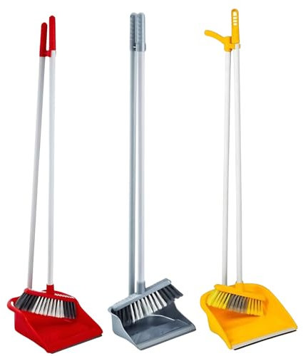 1x Long Handle Dustpan and Brush Set Heavy Duty Upright Broom & Rubber Edge Pan | Assorted Colour Sweeper for Home, Garage, Office No Bending Needed