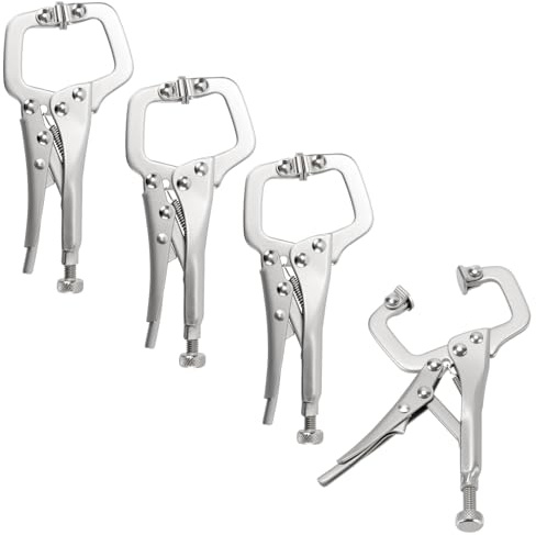 JIAYUET 4PCS 5 inch Locking C Clamp Pliers with Adjustable Screw and Swivel Pads,Welding Vice Grips C Clamps, Metal Grip Tool for Uneven Surfaces and Angled Work (13.3cm)