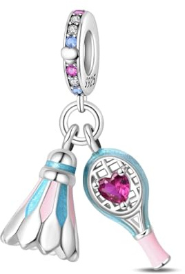 Fun Badminton Anhänger Charm, Charme für Armband, kompatibel mit Pandora Armband Halskette