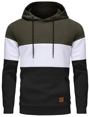 YuKaiChen Herren Pullover Herren Patchwork Hoodie Langarm Jacquard Kaputzenpullover Farbblock Sweatshirt mit Taschen