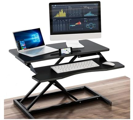 EGZASDI Adjustable Desk Converter, Standing Desk Converter Dual Monitor Black 31.4 inches Height Adjustable 5.5-20