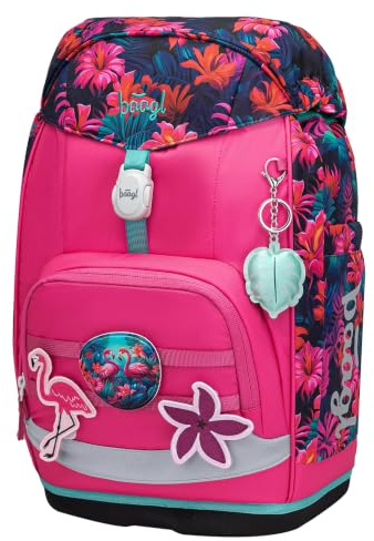 Baagl Airy Plus Schulrucksack, 25 l, Grow-System, ab 130 cm (Flamingo) | Isoliertes Snackfach; Magnetverschluss; Brust- und abnehmbarer Hüftgurt