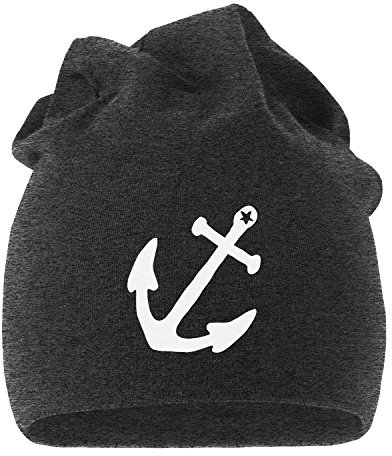 MoonWorks Coole Beanie aus weichem Jersey mit Anker Stern Anchor Star, Bedruckte Mütze für Herren und Damen, dunkelgrau Unisize