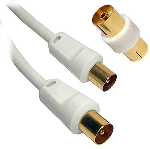 20m WHITE Coaxial TV/AV Aerial Cable Male to Male and Coupler From Different Lengths 0.5m/1m/1.8m/2m/3m/5m/10m/20m/30m/40m/50m - By Guilty Gadgets