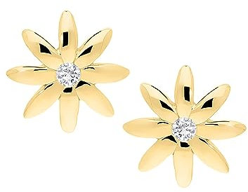 My Gold Damen & Mädchen Blumen Ohrringe Echtes Gelbgold 375 Gold (9 Karat) Mit Zirkonia 6mm Flory O-07839-G601-CZC