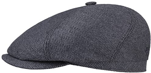 Stetson Milner Seiden Flatcap Herren – Made in EU – Hoher UV-Schutz – Elegante Schiebermütze aus 100% Seide – Moderne Schirmmütze mit Baumwollfutter für Männer – Sommer/Winter grau-schwarz 62 cm