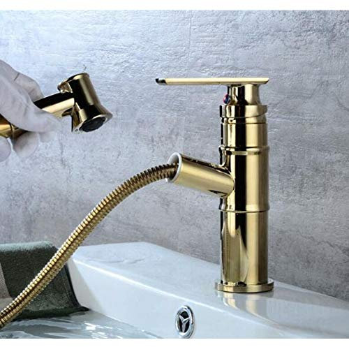 Waschtischarmaturen YHSGY Ziehen Sie Badezimmer-Hahn-Wannen-Wasser-Mischer-Heißer Kalter Kran-Kupfer-Chrom-Fertige Bad-Hahn-Plattform Angebracht Heraus