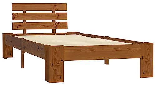 vidaXL Kiefernholz Massiv Bettgestell Holzbett Futonbett Einzelbett Massivholz Bett Bettrahmen Lattenrost Schlafzimmerbett 90x200cm Honigbraun