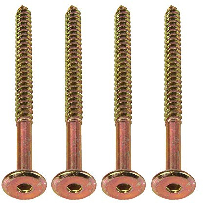 100mm Furniture Wood/Timber Connector Screws Hex Drive Steel Flat Head Set of 4