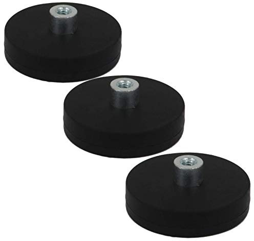 3x Neodym Magnete Gummiert Ø 34mm Mit M4 Innengewinde 10 KG Zugkraft Flachgreifer Magnet Scheibe Topfmagnet Gummi Runde Magnete mit Gewinde für Schrauben Öse oder Haken