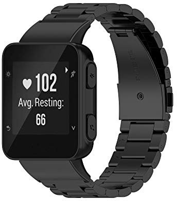 Yikamosi Kompatibel mit Garmin Forerunner 35 Armband,Schnellverschluss Edelstahl Metall Ersatzarmband Damen Herren Wristband Uhrenarmbänder für Garmin Forerunner 35/Forerunner 30,Schwarz