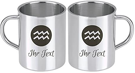STEMPEL-FABRIK Edelstahlbecher mit Sternzeichen - Wassermann - Rechtshänder - Personalisierte Gravur - Thermotasse - Kaffeetasse - Isolierbecher - Doppelwandig - Geschenkidee