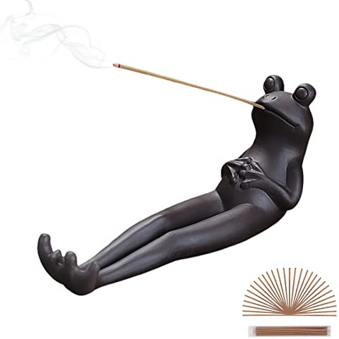 ChangWanna Räucherstäbchen Halter Frosch Räucherstäbchenhalter - Raucherstabchenhalter Keramik, Räucherstäbchen Halterung Süß, Frog Incense Holder mit 45 Räucherstäbchen zur Entspannung/Büro/Zuhause