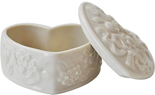 WAYUTO White Ceramic Jewelry Trinket Box Heart Shape Jewelry Case Small Ring Holder Box Jewelry Storage Organizer Gift Box for Girls Women Earrings Necklaces Storage Container