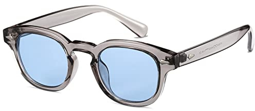 Gtand Gafas de sol unisex vintage retro redondas tintadas para hombres y mujeres, gafas de sol circulares de 46 mm, Marco gris cristal C23/lente tintado azul, 46mm