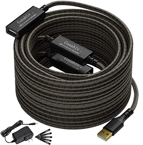 Active USB Extension Cable 150 Feet, USB 2.0 A Male to Female Repeater Cord, with 3 Extension Chipsets Signal Booster, 22AWG Tinned Pure Copper, (AC Power Supply Included)